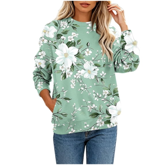 Vynhevius Women's Crew Neck Sweatshirt Floral Loose Fit Casual Long Sleeve Pullover Tops
