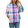 thumbnail image 1 of Vynhevius Women's Crew Neck Sweatshirt Plaid Loose Fit Casual Long Sleeve Pullover Tops, 1 of 6