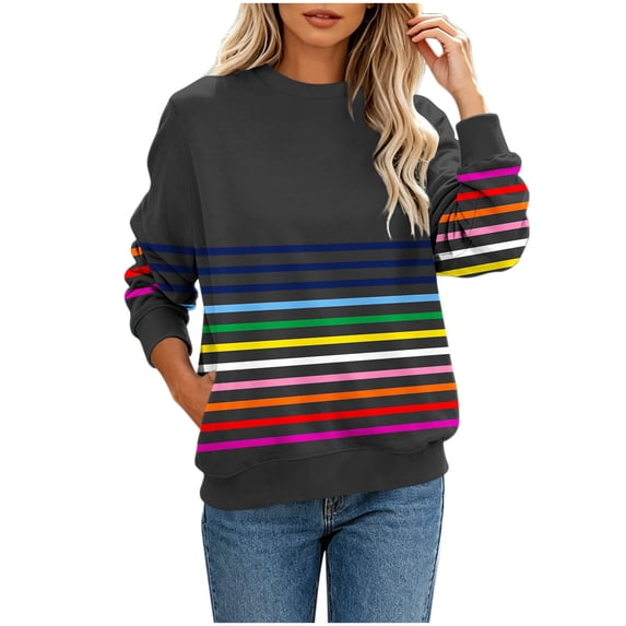 Vynhevius Women's Crew Neck Sweatshirt Printed Loose Fit Long Sleeve Pullover Tops
