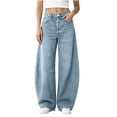 thumbnail image 1 of Vynhevius Women's Denim Jeans Loose Barrel Wide Leg Pockets Stretch Long Pants, 1 of 6