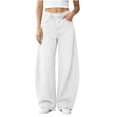thumbnail image 1 of Vynhevius Women's Denim Jeans Loose Barrel Wide Leg Pockets Stretch Long Pants, 1 of 6