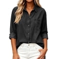 thumbnail image 1 of Vynhevius Women's Denim Shirt Jacket Lapel Long Sleeve Button‑Front Outerwear With Pockets, 1 of 9