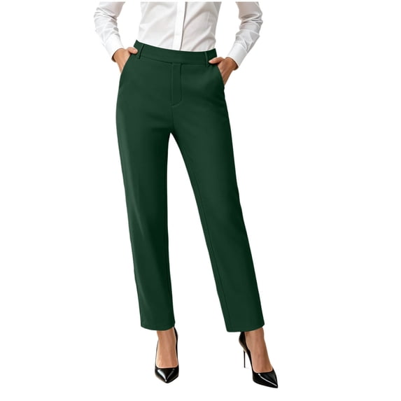 Vynhevius Women's Dress Pants Solid High Waist Straight Leg Pockets Stretch Work Trousers