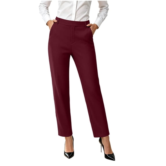 Vynhevius Women's Dress Pants Solid High Waist Straight Leg Pockets Stretch Work Trousers