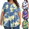 thumbnail image 1 of Vynhevius Women's Plus Size Crew Neck Short Sleeve Tops Pleated Front Casual Loose Fit Printed Summer Blouses Shirts, 1 of 6