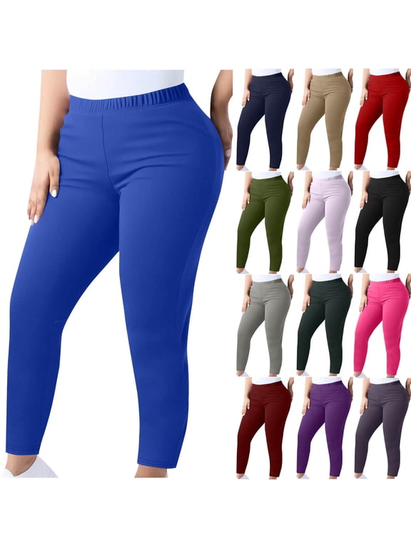 Women's Plus Size Leggings High Waist Stretch Yoga Pants Elastic Waist Tummy Control Workout Running Gym Athletic Casual Trousers