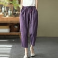 thumbnail image 1 of Vynhevius Women's Plus Size Cotton Linen Loose Cropped Pants, Solid Drawstring Elastic Waist Lightweight Summer Casual Tapered Pants with Pockets, 1 of 7