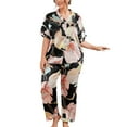 thumbnail image 1 of Vynhevius Women's Plus Size Satin Pajama Set 2 Piece Short Sleeve Button Down Shirt and Pants Floral Print Silk Pjs Sleepwear Loungewear, 1 of 7