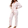 thumbnail image 1 of Vynhevius Women's Printed 2‑Piece Pajama Set Lapel Collar Open Front Long Sleeve Top Pants Comfortable Sleepwear,Pink,M, 1 of 7
