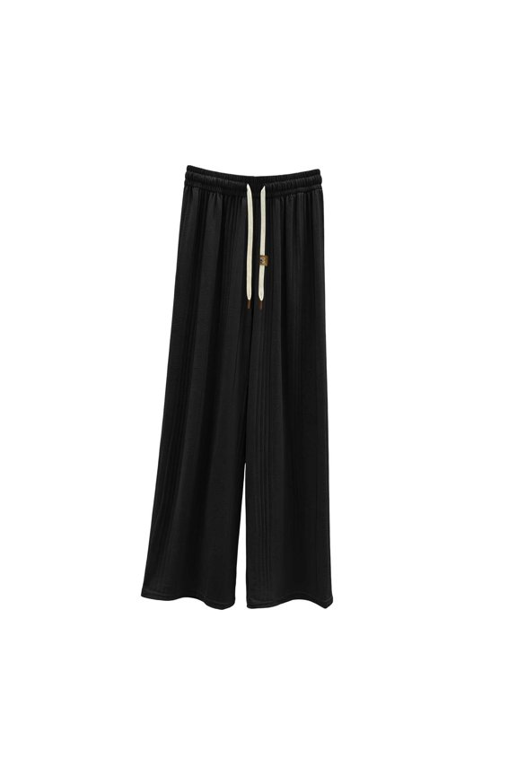 Women's Ribbed Lounge Pants Wide Leg Drawstring Elastic Waist Solid Color Casual Daily Wear Trousers