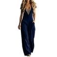 thumbnail image 1 of Vynhevius Women's Sleeveless Jumpsuit Deep V Neck Button Down Pockets Wide Leg Loose Fit Casual One Piece, 1 of 5