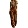 thumbnail image 1 of Vynhevius Women's Sleeveless Jumpsuit Deep V Neck Button Down Pockets Wide Leg Loose Fit Casual One Piece, 1 of 5