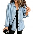 thumbnail image 1 of Vynhevius Women's Solid Denim Jacket Long Sleeve Loose Outerwear With Buttons And Pockets, 1 of 7