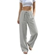 thumbnail image 1 of Vynhevius Women's Solid Pants Drawstring Elastic Waist Wide Leg Pockets Loose Casual Trousers, 1 of 6