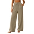 thumbnail image 1 of Vynhevius Women's Solid Pants Drawstring Waist Wide Flare Pockets Loose Casual Lounge Trousers, 1 of 6