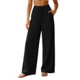 thumbnail image 1 of Vynhevius Women's Solid Pants Drawstring Waist Wide Flare Pockets Loose Casual Lounge Trousers, 1 of 6