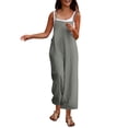 thumbnail image 1 of Vynhevius Women's Spaghetti Strap Jumpsuit Bib Overalls Solid Color Side Pockets Loose Wide Leg Casual One Piece Pants, 1 of 5