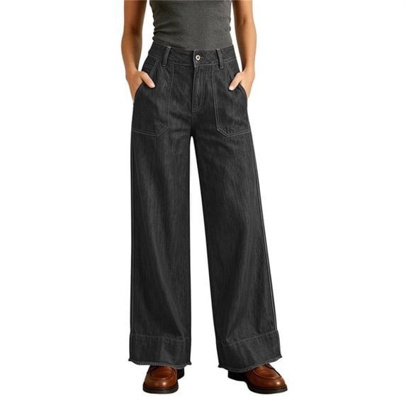 Vynhevius Women's Straight Leg Jeans Solid Button Zip Fly with Pockets Casual Full Length Denim Look Pants