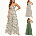 thumbnail image 1 of Vynhevius Women's Striped Print Cami Jumpsuit V Neck High Waist Wide Leg Pockets One Piece, 1 of 7