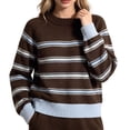 thumbnail image 1 of Vynhevius Women's Sweater Striped Round Neck Long Sleeve Knit Pullover Top, 1 of 5