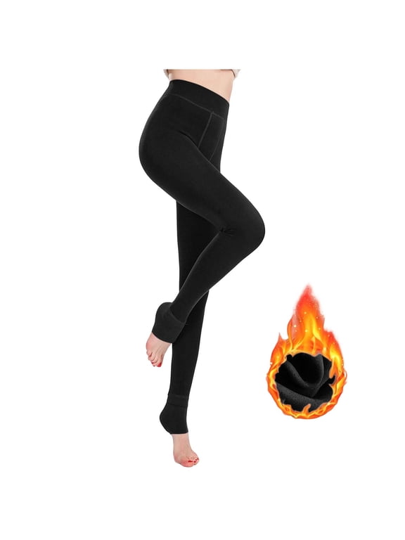 Women's Thermal Leggings Solid Warm Fleece Lined Slim Fit Winter Layer Bottoms,Black,XXS
