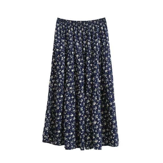 Vynhevius Women's Tiered Maxi Skirt Printed Elastic High Waist Summer Boho Casual Flowy Long Skirts