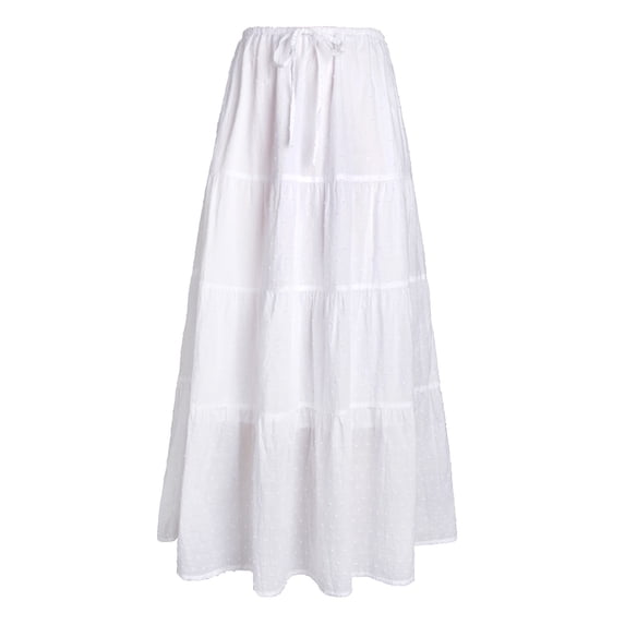Vynhevius Women's Tiered Maxi Skirt Solid Elastic Waist with Pockets Lined Summer Casual Long Skirts