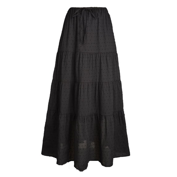 Vynhevius Women's Tiered Maxi Skirt Solid Elastic Waist with Pockets Lined Summer Casual Long Skirts
