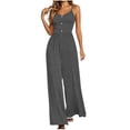 thumbnail image 1 of Vynhevius Women's V Neck Jumpsuit Adjustable Spaghetti Strap Button Detail Elastic Waist Wide Leg Casual One Piece, 1 of 6