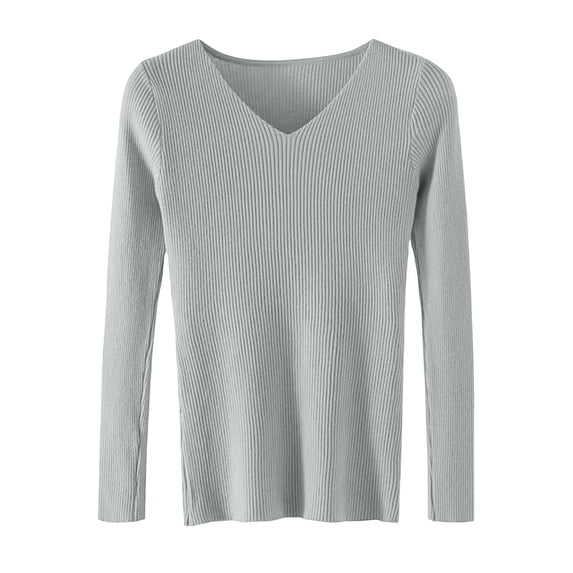 Vynhevius Women's V Neck Sweater Long Sleeve Ribbed Solid Slim Fit Stretchy Casual Layer Knit Tops