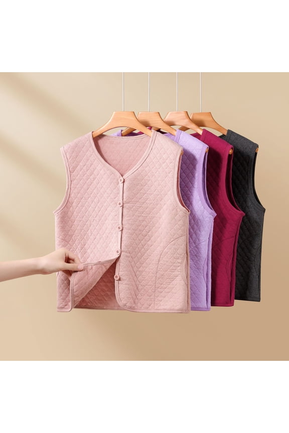 Women's V Neck Thermal Vest Button Down Quilted Sleeveless Padded Warm Underwear Gilet