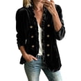 thumbnail image 1 of Vynhevius Women's Velvet Jacket Solid Long Sleeve Ruffle Trim Double Button With Pockets Casual Outerwear, 1 of 8