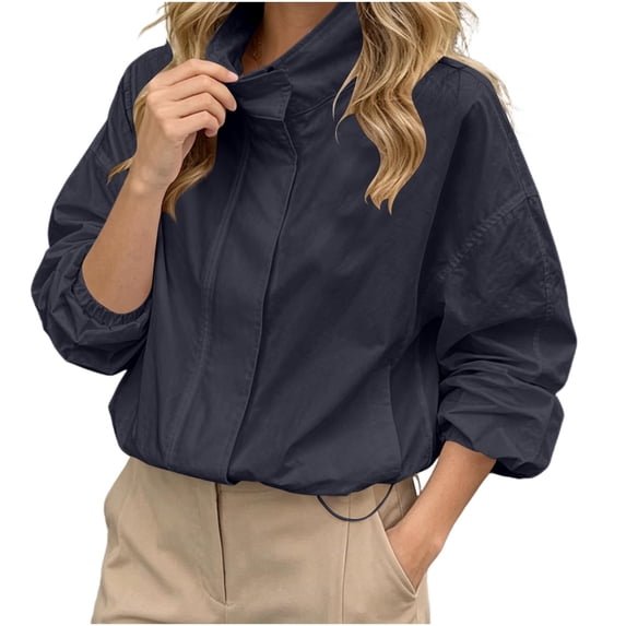 Vynhevius Women's Zip Up Jacket Drawstring Hood Solid Pocketed Casual Long Sleeve Outwear Tops