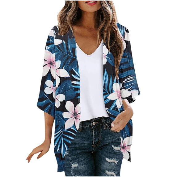 Vynhevius Womens Cardigans Jackets Open Front Light Relaxed Silhouette Cozy Home Rest Floral Tops