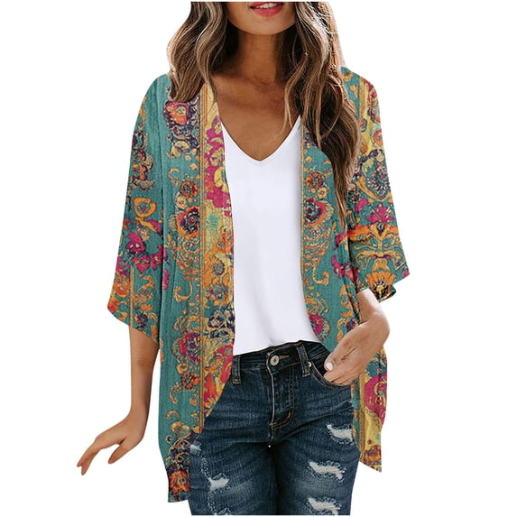 Vynhevius Womens Cardigans Jackets Open Front Light Relaxed Silhouette Cozy Home Rest Floral Tops
