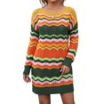 thumbnail image 1 of Vynhevius Womens Colorful Striped Sweater Dress Crew Neck Long Sleeve Casual Mini, 1 of 5