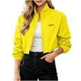thumbnail image 1 of Vynhevius Women's Jacket Stand Collar Cropped Zip‑Up Jacket Solid Long Sleeve Drawstring Hem Loose Casual Outerwear, 1 of 6