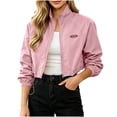 thumbnail image 1 of Vynhevius Women's Jacket Stand Collar Cropped Zip‑Up Jacket Solid Long Sleeve Drawstring Hem Loose Casual Outerwear, 1 of 7