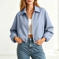thumbnail image 1 of Vynhevius Women's Lapel Zip‑Up Bomber Jacket Long Sleeve Elastic Bubble Hem Loose Cropped Casual Outerwear, 1 of 9