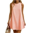 thumbnail image 1 of Vynhevius Womens Plaid Shift Dress Crew Neck Sleeveless Back Button Casual Mini, 1 of 9