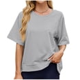 thumbnail image 1 of Vynhevius Womens Sweatshirts Crew Neck Raglan Short Sleeve Ribbed Hem Solid Loose Casual Pullover Tops, 1 of 9
