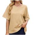 thumbnail image 1 of Vynhevius Womens Sweatshirts Crew Neck Raglan Short Sleeve Ribbed Hem Solid Loose Casual Pullover Tops, 1 of 9
