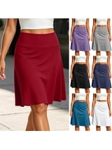 Vynhevius Womens Solid A-line Skirt High Waist Stretchy Casual Knee Length