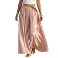 thumbnail image 1 of Vynhevius Womens Solid Belted Skirt Elastic Waist Flowy Casual Maxi, 1 of 6