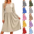 thumbnail image 1 of Vynhevius Womens Striped Casual Dress Crew Neck Long Sleeve with Pockets Loose Midi, 1 of 7
