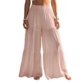 thumbnail image 1 of Vynhevius Womens Wide Leg Full Length Culottes with Pockets Tiered Ruffle Elastic High Waist Flowy Loose Summer Beach Casual Solid Trousers, 1 of 6
