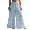 thumbnail image 1 of Vynhevius Womens Wide Leg Full Length Culottes with Pockets Tiered Ruffle Elastic High Waist Flowy Loose Summer Beach Casual Solid Trousers, 1 of 7