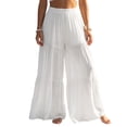 thumbnail image 1 of Vynhevius Womens Wide Leg Full Length Culottes with Pockets Tiered Ruffle Elastic High Waist Flowy Loose Summer Beach Casual Solid Trousers, 1 of 6