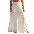 thumbnail image 1 of Vynhevius Womens Wide Leg Full Length Culottes with Pockets Tiered Ruffle Elastic High Waist Flowy Loose Summer Beach Casual Solid Trousers, 1 of 6