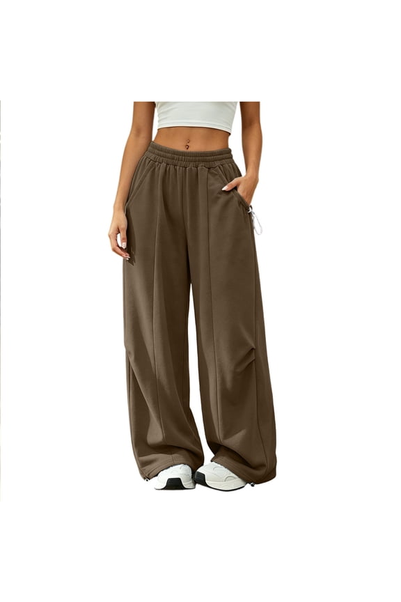 Womens Sweatpants Wide Straight Full Length with Pockets Drawstring Elastic High Waist Vertical Seam Convertible Cuff Lounge Street Workout Solid Wear